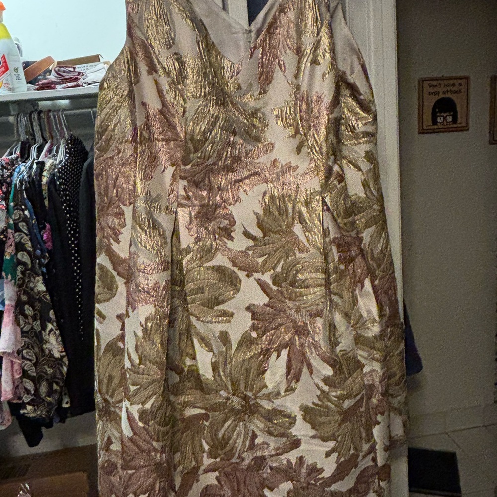 Alex Evenings Metallic Floral Midi Dress in Gold & Rose